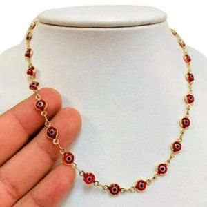 Red Evil Eye Necklace Chain in Gold Filled for Womens Ladies 17.5" for Good Luck